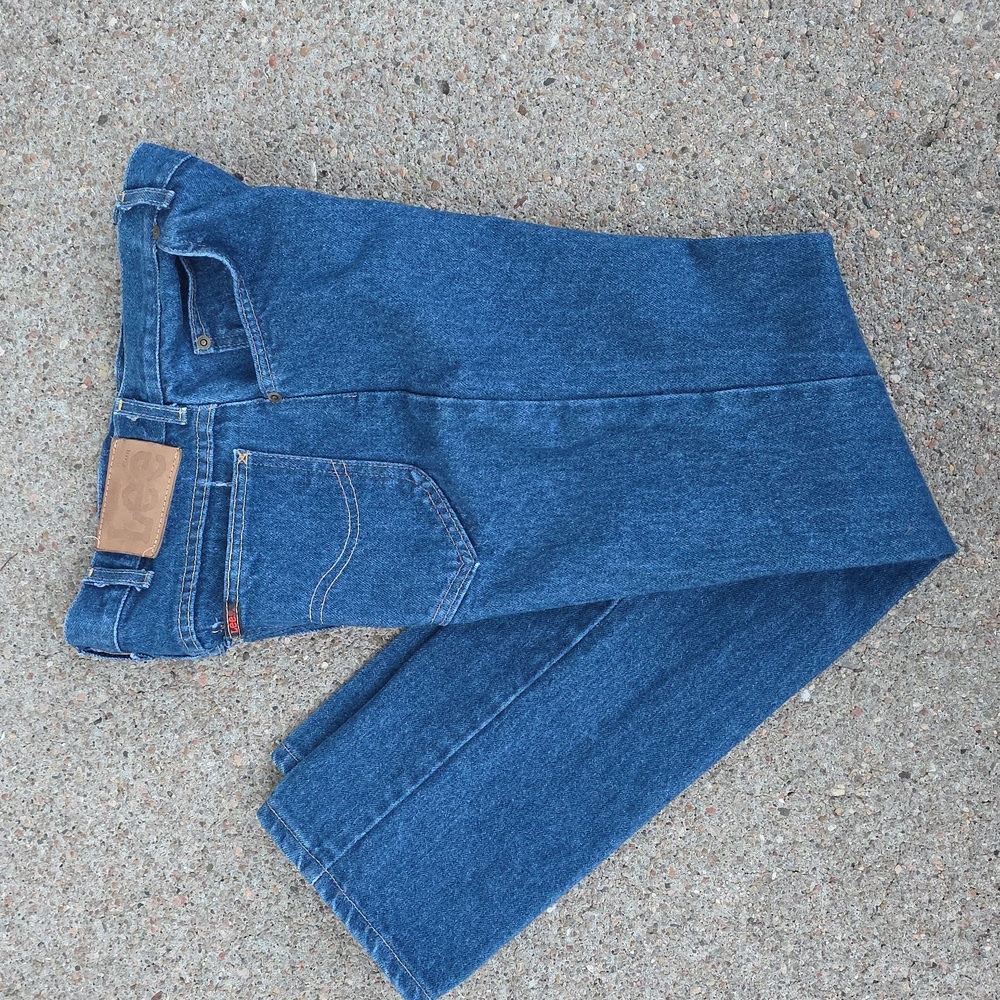 Vintage Lee High Rise Waisted Denim Jeans Leather Patch